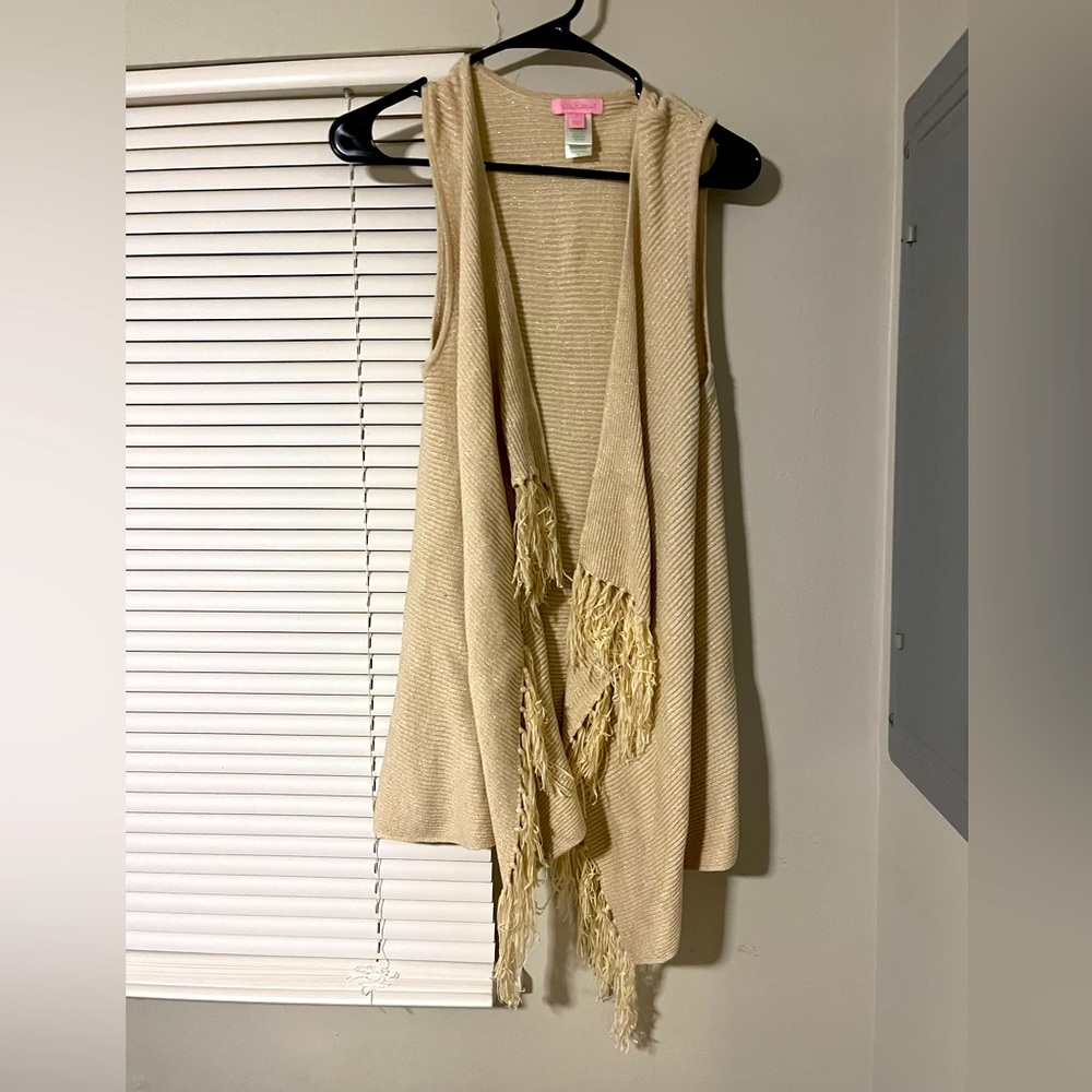 Lilly Pulitzer “ Abbott” Vest W/ fringe tassel gold cotton metallic Small